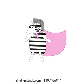 Cute  zebra like a super hero. poster or card template