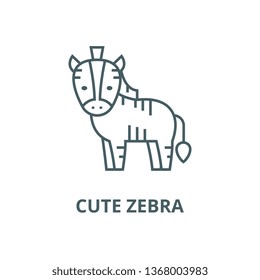 Cute Zebra Line Icon, Vector. Cute Zebra Outline Sign, Concept Symbol, Flat Illustration