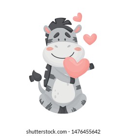 Cute zebra in love. Vector illustration on white background.