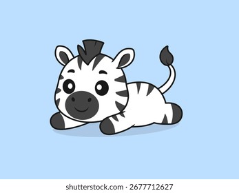 Cute Zebra Lying Pose – Flat Vector Cartoon Illustration of a Zebra Character.