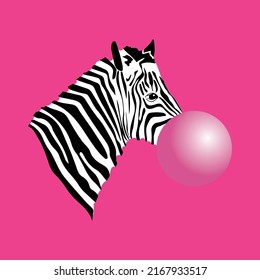 Cute zebra making bubble gum vector t-shirt fashion design