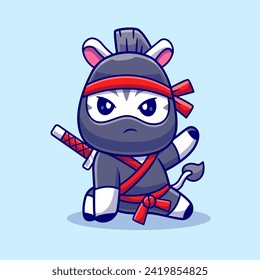 Cute Zebra Ninja With Sword Cartoon Vector Icon Illustration.
Animal Holiday Icon Concept Isolated Premium Vector. Flat
Cartoon Style
