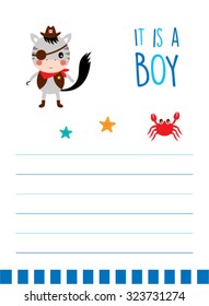 cute zebra pirate it is a boy announcement card