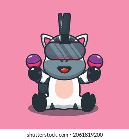 Cute zebra playing virtual reality game