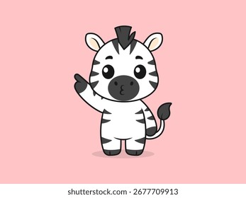 Cute Zebra Pointing to the Sky – Flat Vector Cartoon Illustration of a Zebra Character.