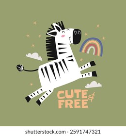 Cute zebra poster vector illustration for wall art or kids room decoration, tee print, cover and other media.