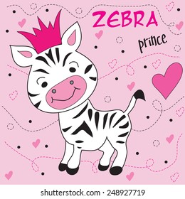 cute zebra prince vector illustration