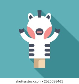 Cute zebra puppet character waving, perfect for children's entertainment and educational content