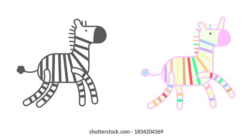 Cute Zebra y arco iris Unicornio, ilustración vectorial de cebra.	