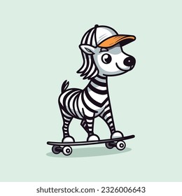cute zebra riding skateboard summer sport vector illustration
