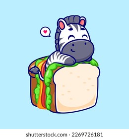 Cute Zebra Sandwich Cartoon Vector Icon Illustration. Animal Food Icon Concept Isolated Premium Vector. Flat Cartoon Style