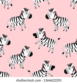 Cute zebra seamless pattern. Animal wildlife cartoon character vector.