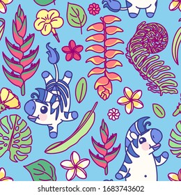 Cute zebra seamless pattern. Clip art vector.