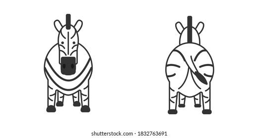 Cute Zebra set (front and back), Vector illustration of Zebra.	