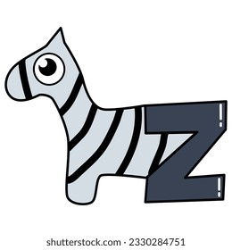 Cute zebra in the shape of a letter - Z. for a foreign language learning. Vector illustration 