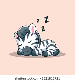 Cute Zebra Sleeping Cartoon Vector Icon Illustration. Animal Nature Icon Concept Isolated Premium Vector. Flat Cartoon Style