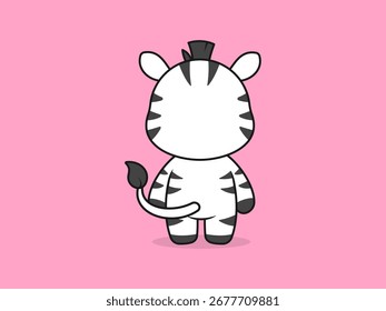 Linda pose trasera de pie de cebra: ilustración de dibujos animados de Vector plano de un personaje de cebra.