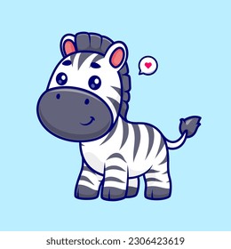 Cute Zebra Standing Cartoon Vector Icon Illustration. Animal Nature Icon Concept Isolated Premium Vector. Flat Cartoon Style