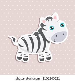 Cute zebra sticker vector illustration. Flat design.