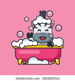 Baño de cebra suave en bañera ilustración de dibujos animados