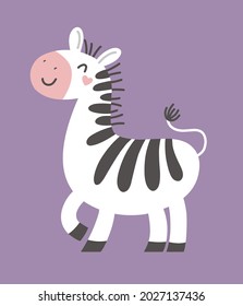 Cute zebra, vector childrens illustration, print.
