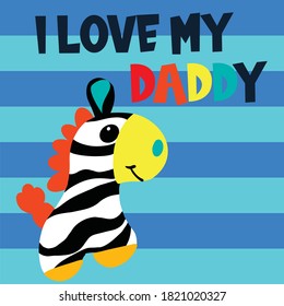 Cute zebra vector illustration for baby boy on striped background