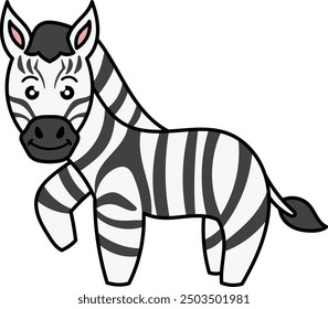 Cute Zebra Vector Illustration with Playful Stripes and Friendly Expression, Featuring an Adorable Zebra in a Joyful Grassland Setting