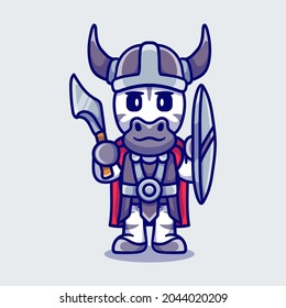 cute zebra viking with ax and shield, suitable for t-shirt design or viking animal mascot