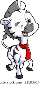 The cute zebra is walking and blinking the eye of illustration