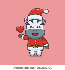 Cute zebra wearing santa costume. Cute christmas cartoon illustration.