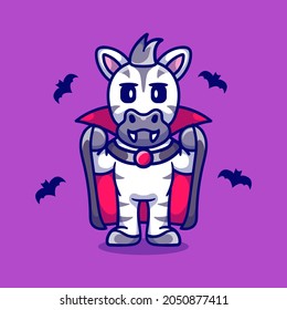 cute zebra wearing vampire halloween costume, suitable for cute animal halloween t-shirts or mascot designs