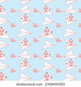 Cute zebras pattern sitting in an airplane, helicopter, the character is flying in a small plane, background, vector illustration, eps 10