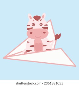 Cute zebras sitting in an airplane, helicopter, the character is flying in a small plane, vector illustration, eps 10
