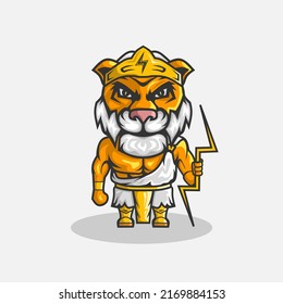 Cute zeus tiger character illustration. Simple animal vector design. Isolated with soft background.