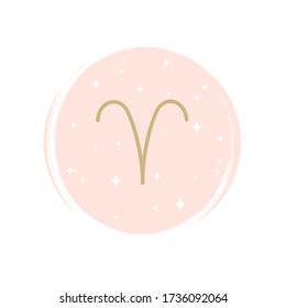 Cute zodiac aries icon logo vector illustration on circle with brush texture for social media story highlight