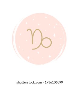 Cute zodiac capricorn icon logo vector illustration on circle with brush texture for social media story highlight