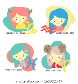 cute zodiac character pastel colour vector flat