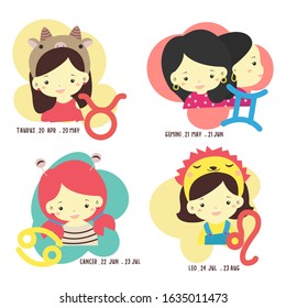 cute zodiac character pastel colour vector flat