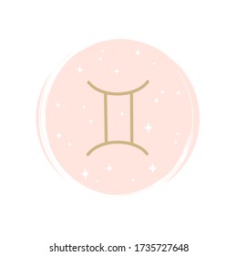 Cute zodiac gemini icon logo vector illustration on circle with brush texture for social media story highlight