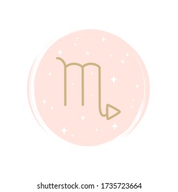 Cute zodiac scorpio icon logo vector illustration on circle with brush texture for social media story highlight