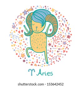 Cute zodiac sign - Aries. Vector illustration