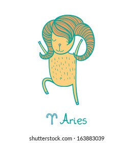 Cute zodiac sign - Aries. Vector illustration