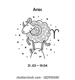 Cute zodiac sign - Aries. Vector illustration