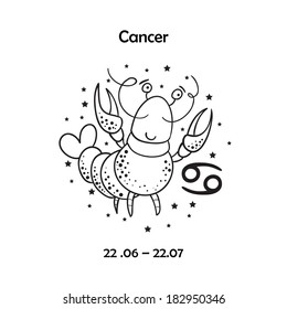 Cute zodiac sign - Cancer. Vector illustration.