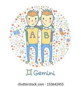 Cute zodiac sign - Gemini. Vector illustration