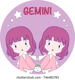 Cute Zodiac Sign - Gemini - Vector illustration