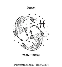 Cute zodiac sign - Pisces. Vector illustration