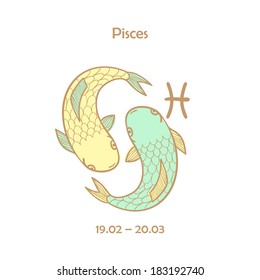 Cute zodiac sign - Pisces. Vector illustration