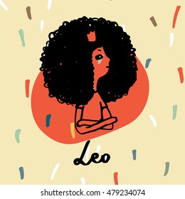 Cute zodiac signs collection. Leo. Doodle hand-drawn style.