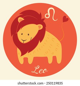 Cute zodiac signs icon. Hand-drawn style. Leo